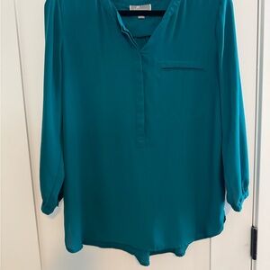 JM Collection Blue 3/4 Sleeve Mandarin Collar Blouse